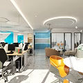 Modern Public Office Space Interior With Open Layout Desks Computers And Lounge Area 3d model