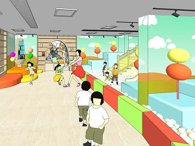 Indoor Children Playground With Colorful Slide Ball Pit Balloons And Kids Playing 3d model
