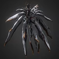 Game Movie Character With Mechanical Winged Metallic Armor And Red Glowing Accents
