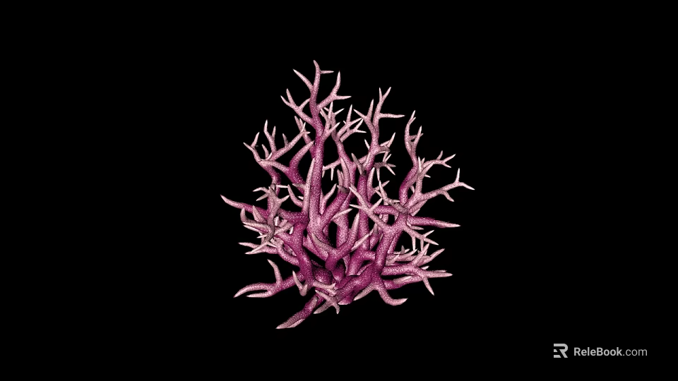 Purple Branching Coral As Aquatic Animal Structure On Black Background 3d model 