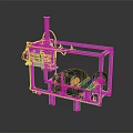 Industrial Mechanical Equipment With Metal Frame Orange Pipes And Blue Control Panel