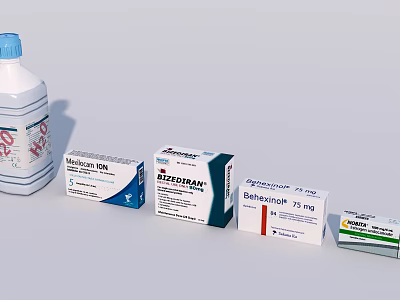 Medical Devices Including Bakerton 75 mg Medication Bottles And Packaging Boxes 3d model