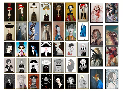 Diverse Portrait Paintings Collection With Various Styles Character Poses And Attire 3d model