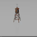 Red Metal Watchtower With Top Cabin And Weather Vane On Dark Background