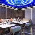 KTV Interior With Starry Sky Ceiling Comfortable Sofas Coffee Tables Marble Floor Large Screen 3d model