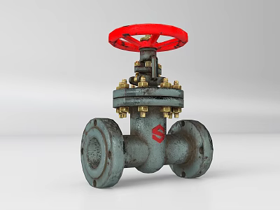 Industrial Valve Equipment Featuring Red Wheel Gray Body And Metal Bolts 3d model