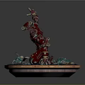 Red Robotic Smart Machine Figure On Lava Surface With Green Gemstones And Gold Accents