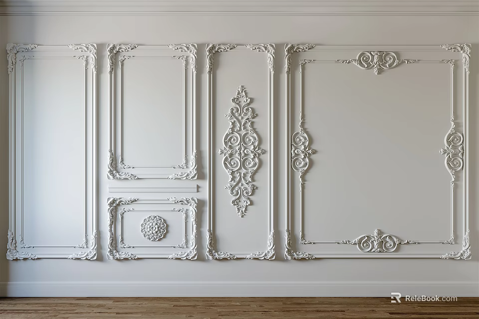 Elegant Classic Gypsum Molding Wall Design With Intricate Carved Patterns And Lines 3d model