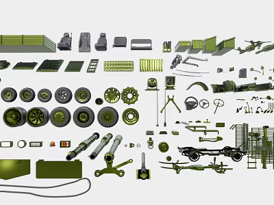 Assorted Green Mechanical Parts Collection With Gears Axles And Components 3d model