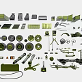 Assorted Green Mechanical Parts Collection With Gears Axles And Components