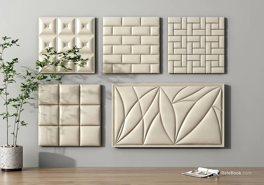 Modern Upholstered Wall Panels With Various Geometric And Leaf Patterns For Home Decor 3d model 
