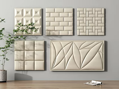 Modern Upholstered Wall Panels With Various Geometric And Leaf Patterns For Home Decor 3d model