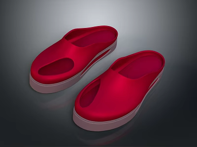 Casual Red Indoor Slippers with White Sole and Simple Comfortable Design 3d model
