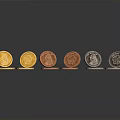 Intricate Sculpted Coin Carvings with Various Colors in Curved Arrangement