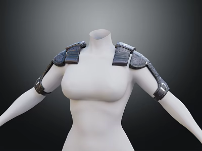 Leather And Metal Shoulder Armor With Arm Guards On Mannequin 3d model
