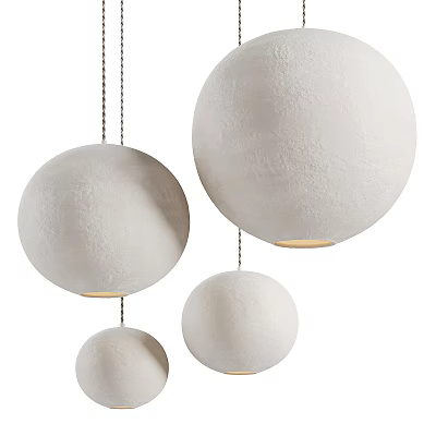 White Spherical Pendant Lights with Textured Surface and Multiple Sizes for Modern Interior Decor 3d model