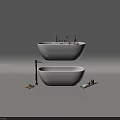 Modern Freestanding White Bathtub With Black Faucet Wooden Tray Bath Essentials And Slippers