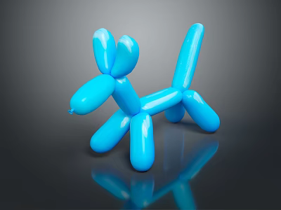 Blue Balloon Dog Sculpture With Shiny Surface And Dark Background Reflection 3d model