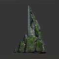 Moss Covered Rock Sculpture With Circular Clock Frame And Artistic Design