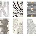 Modern Abstract Square Rugs Featuring Black And White Geometric Curve Patterns 3d model