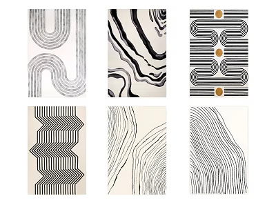 Modern Abstract Square Rugs Featuring Black And White Geometric Curve Patterns 3d model
