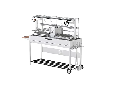 Mobile Outdoor Grill With Stainless Steel Frame Wooden Side Table And Rolling Racks 3d model