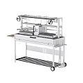 Mobile Outdoor Grill With Stainless Steel Frame Wooden Side Table And Rolling Racks