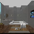 Modern Elegant SPA Interior Design With Massage Beds Wooden Cabinets And Large Windows Night View