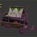 Vintage Wooden Street Vendor Cart With Green White Canopy Lantern And Storage Boxes
