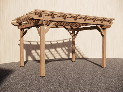 Wooden Outdoor Pergola With Slatted Roof Design And Sturdy Supporting Posts 3d model