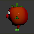 Cute Cartoon Tomato With Smiling Face Green Leaves Arms And Legs