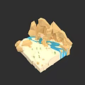 Artistic Plant Painting in Low Poly Style with Mountains River and Sandy Ground