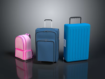 Stylish Travel Luggage Collection With Pink Backpack Blue And Light Blue Suitcases 3d model