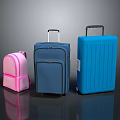 Stylish Travel Luggage Collection With Pink Backpack Blue And Light Blue Suitcases