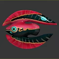 Colorful Fish Character Sculpture With Vibrant Pink Green Blue Wings