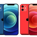 Apple iPhone Smartphones in Blue and Red with Colorful Circular Screen Design