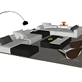 Modern Sofa and Coffee Table Set With Cushions Wooden Top Accent Chair and Floor Lamp