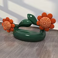Creative Green Public Chair Design With Orange Flower And Leaf Elements 3d model