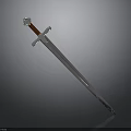 Ornate Metal Sword With Silver Blade Red Handle And Crossguard On Dark Background