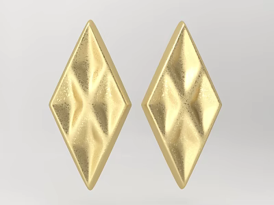Golden Diamond Shaped Decorative Objects with Intricate Carved Surface Patterns 3d model
