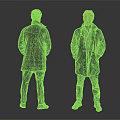 Man Back View in Plaid Coat and Front View Dark Coat Dark Pants Green Shoes