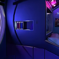 Cartoon Scene Bedroom Interior With Colorful Lights Blue Purple Tones Gaming Chair And Large Screen