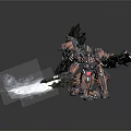 Futuristic Mech Warrior With Biomechanical Design Heavy Weaponry And Smoke Trails