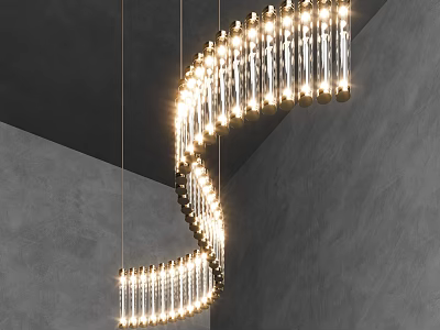 Spiral Chandelier with Transparent Tubes and Warm Illumination in Modern Grey Interior Space 3d model