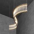 Spiral Chandelier with Transparent Tubes and Warm Illumination in Modern Grey Interior Space