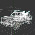 Gray Pickup Truck With Roof Equipment And Weapon In Bed On Dirt Ground
