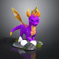 Purple Dragon Figurine With Yellow Horns Wings And Rock Base With White Stones Green Moss