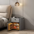 Modern Bedside Table With Open Drawer Storage Next To Beige Bed And Pendant Light 3d model