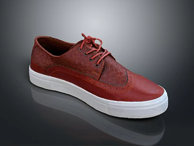 Red Casual Lace Up Shoes With White Sole And Woven Leather Upper Design 3d model