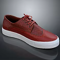 Red Casual Lace Up Shoes With White Sole And Woven Leather Upper Design